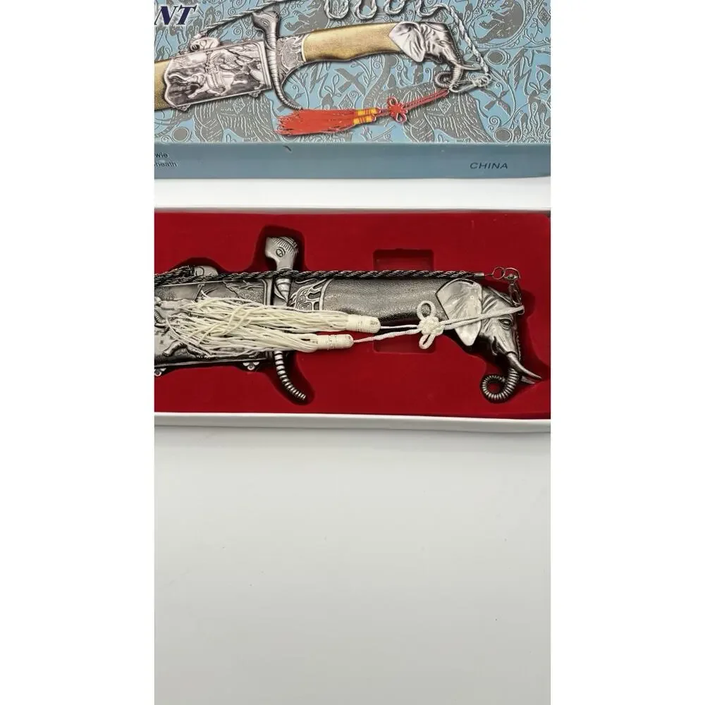 Vintage Tibetan Style Decorative War Elephant Head Dagger Knife In Box